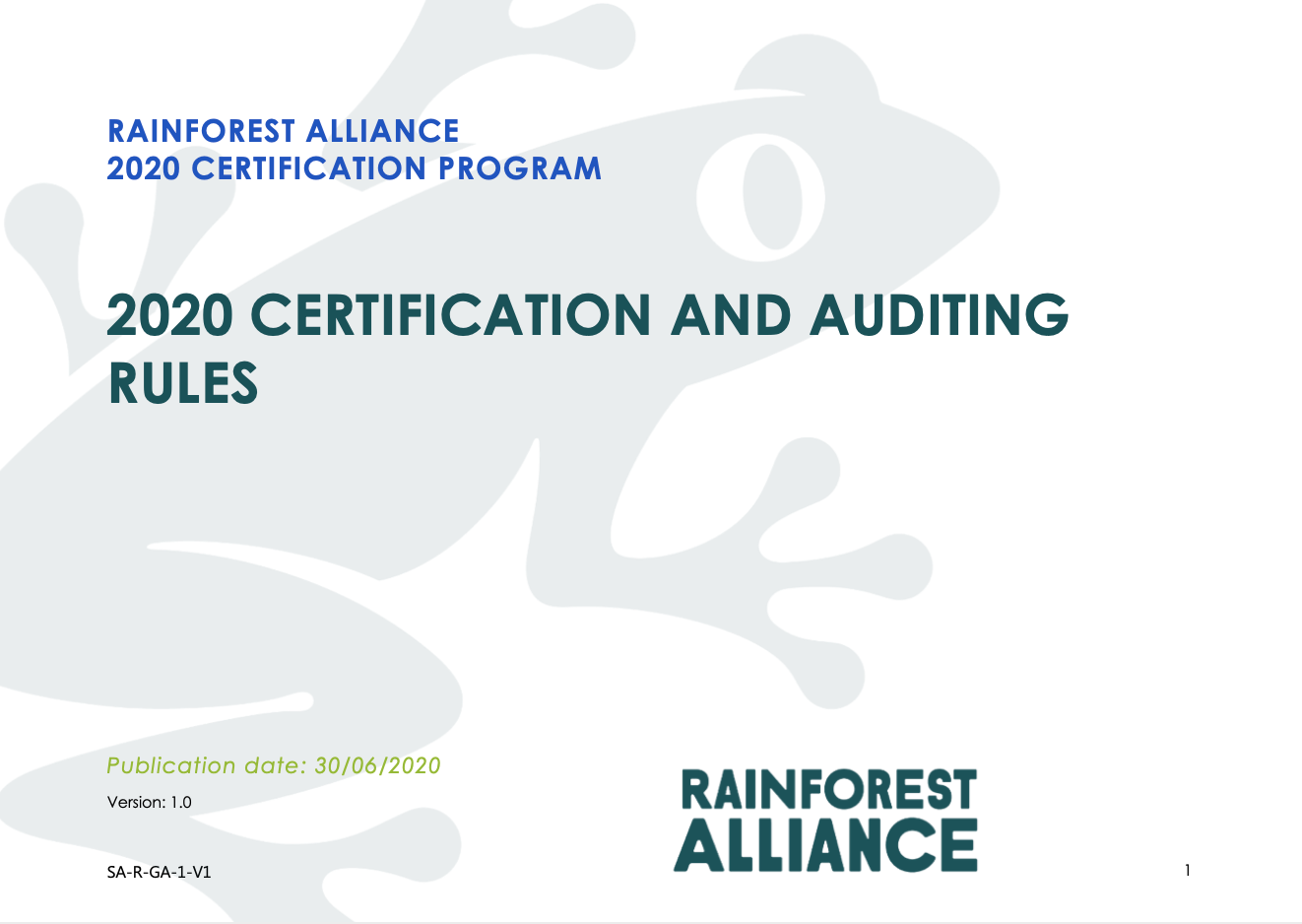 Quy định chứng nhận và thanh tra đánh giá Rainforest Alliance 2020